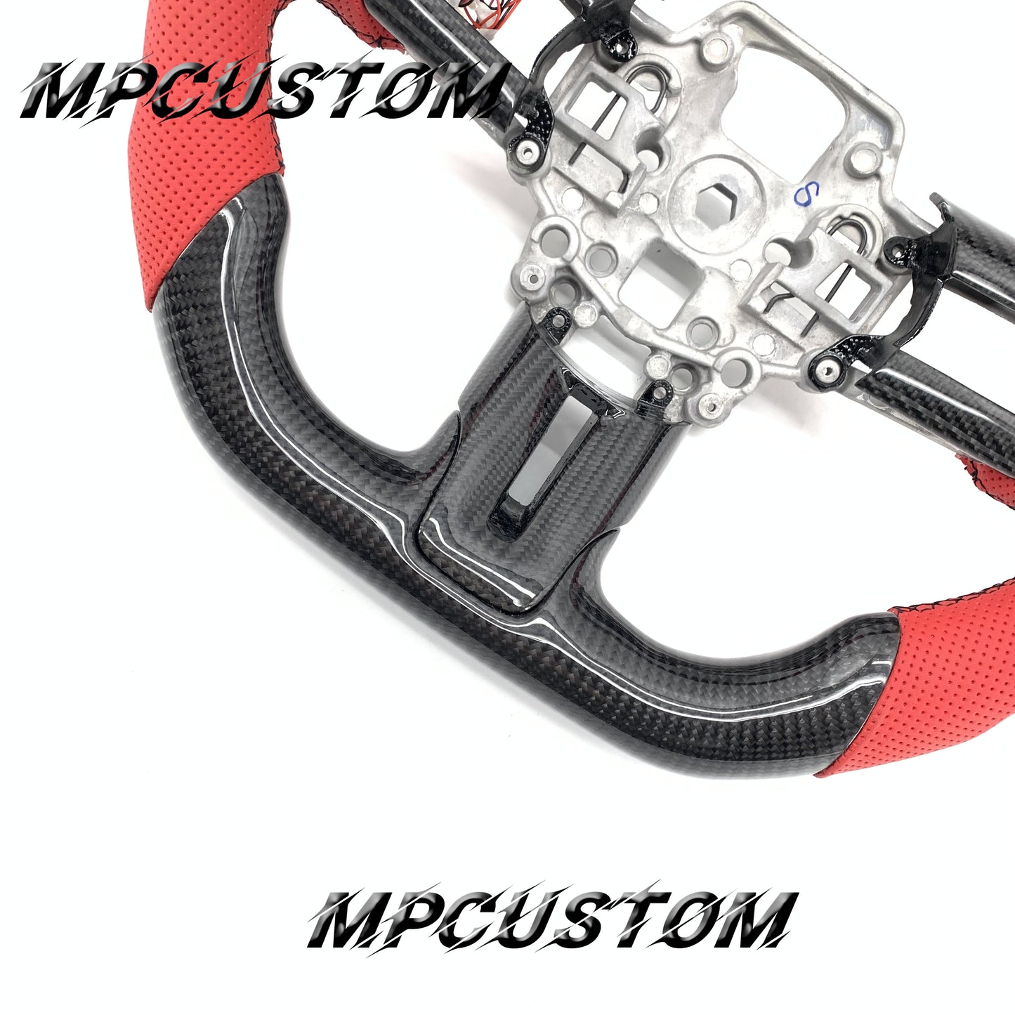 Mpcustom for Ford Mustang 2018-2022 carbon fiber steering wheel red perforated leather and led