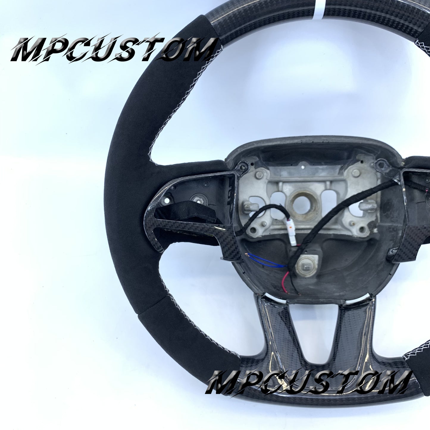 Mpcustom Dodge Challenger 2015-2021 carbon fiber steering wheel white stitching