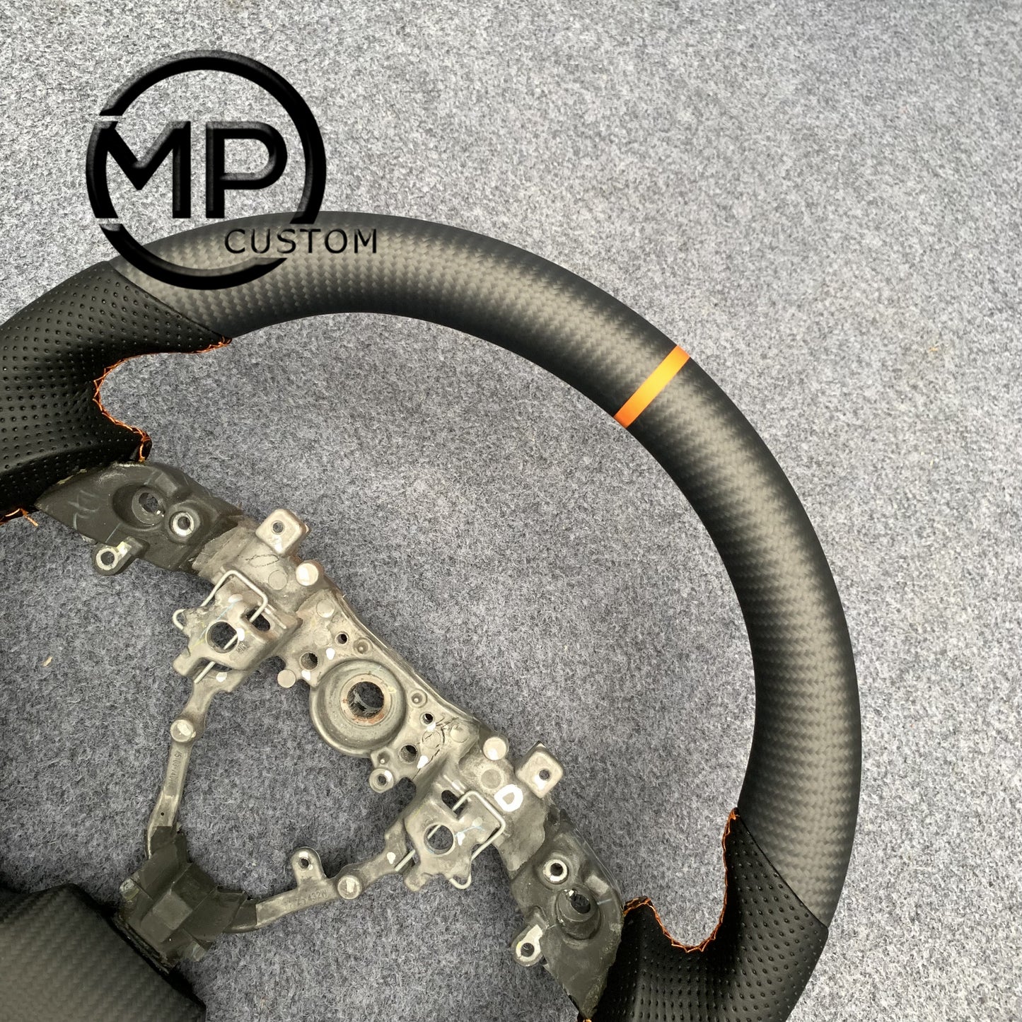 MPCUSTOM Fit For Toyota IQ carbon fiber steering wheel black perforated leather yellow center line