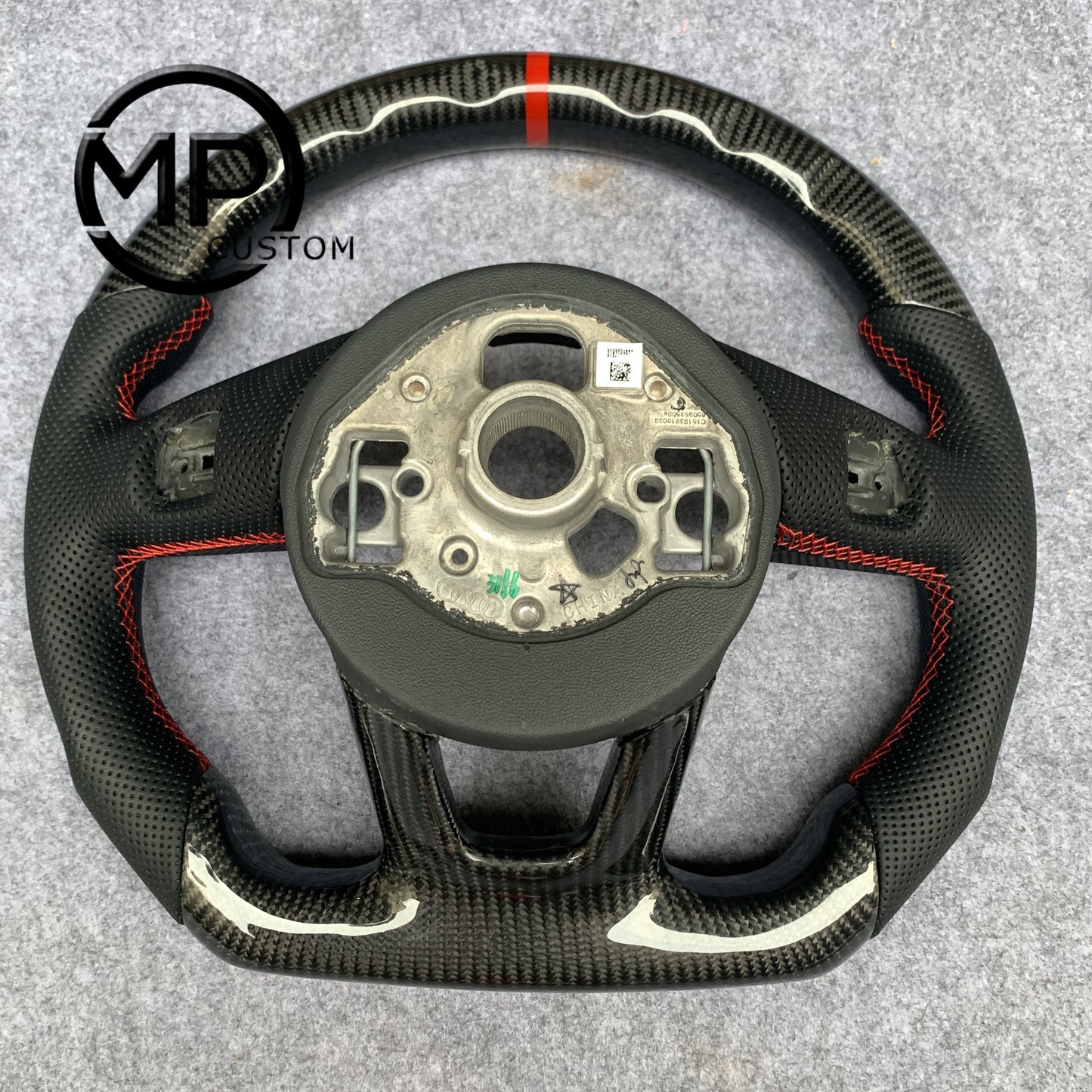MPCUSTOM Fit For Audi A1 (8X) Sportback/A3 (8V)/A4 (B9) Avant/A5 (F5)/Q2 2016-2019 carbon fiber steering wheel black perforated leather red center line