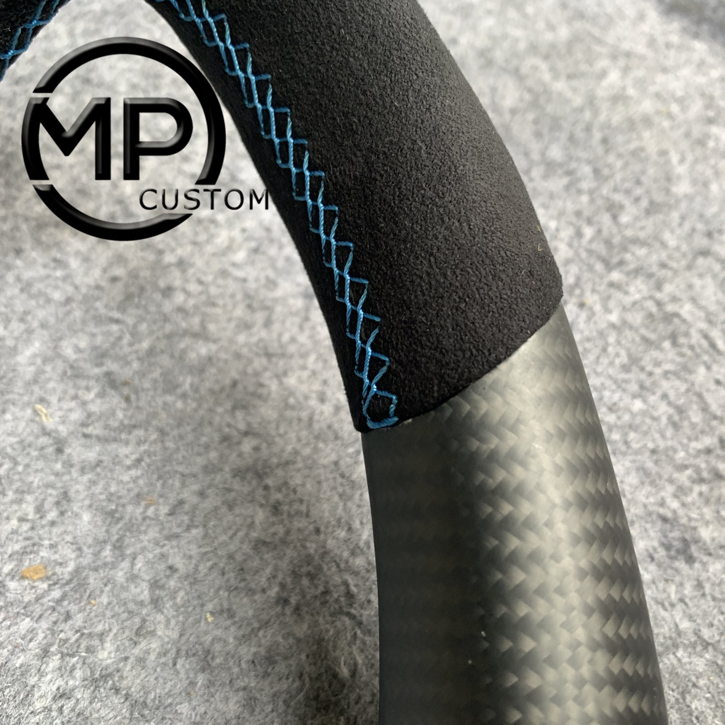 MPCUSTOM Fit For Ford mustang GT 2015-2017 carbon fiber steering wheel black Alcantara blue center line