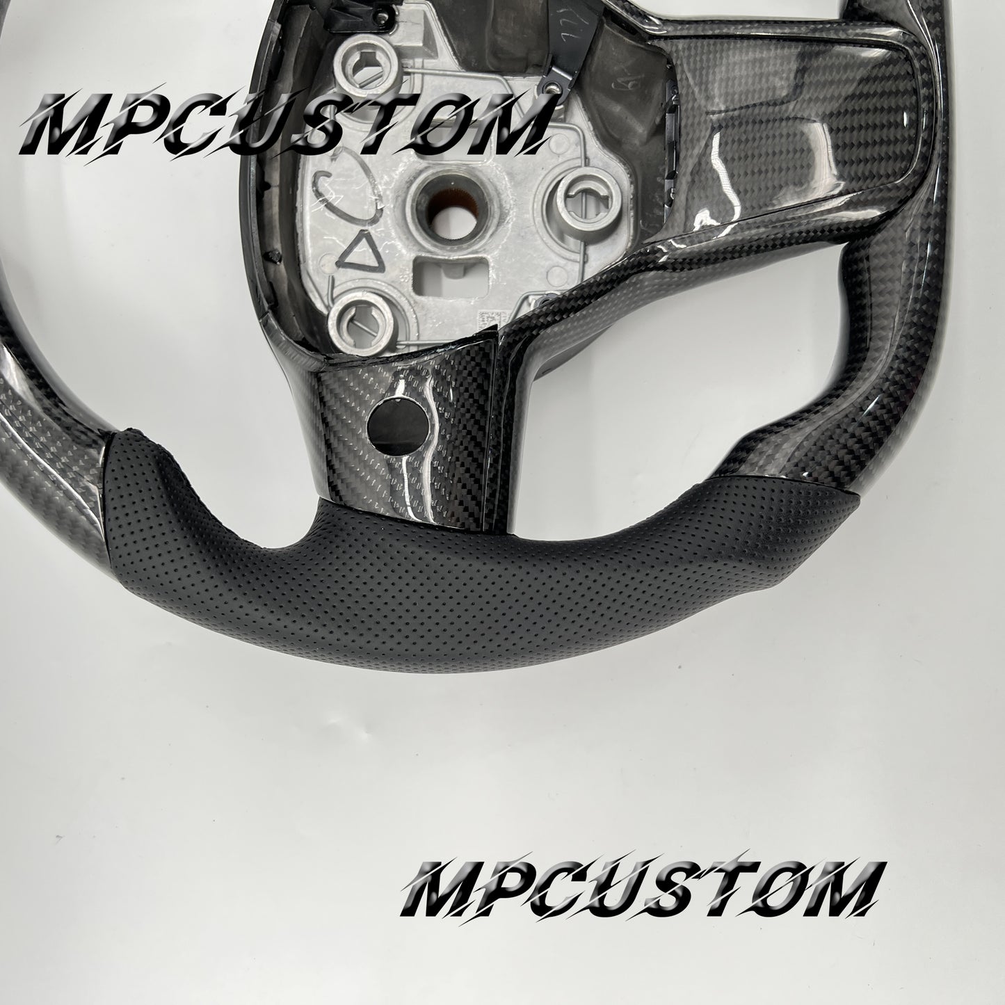Mpcustom for Tesla model 3 Y carbon fiber steering wheel gloss and black perforated leather