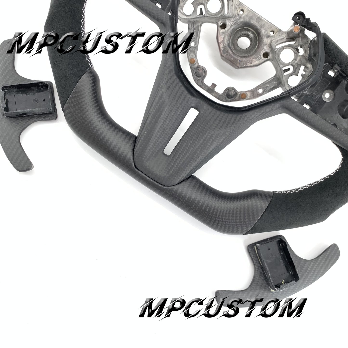 Mpcustom for Nissan GTR R35 2017+ carbon fiber steering wheel matte and white stitching
