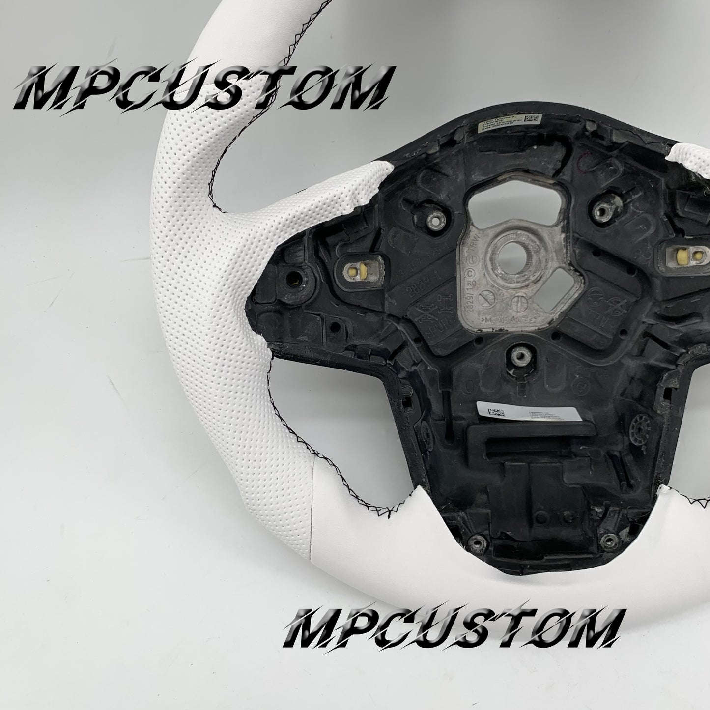 Mpcustom for Toyota Supra 2020 carbon fiber steering wheel flat bottom and white perforated leather