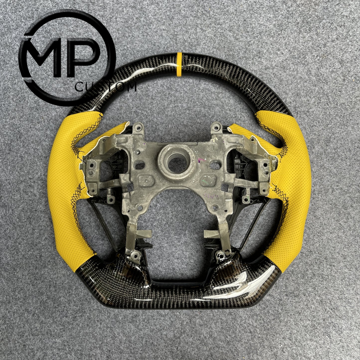 MPCUSTOM Fit For Honda 9th gen Accord SPORT 4 DOOR SEDAN 2013-2017/Crosstour 2013-2015/Ridgeline 2017-2020 carbon fiber steering wheel yellow perforated leather yellow center line