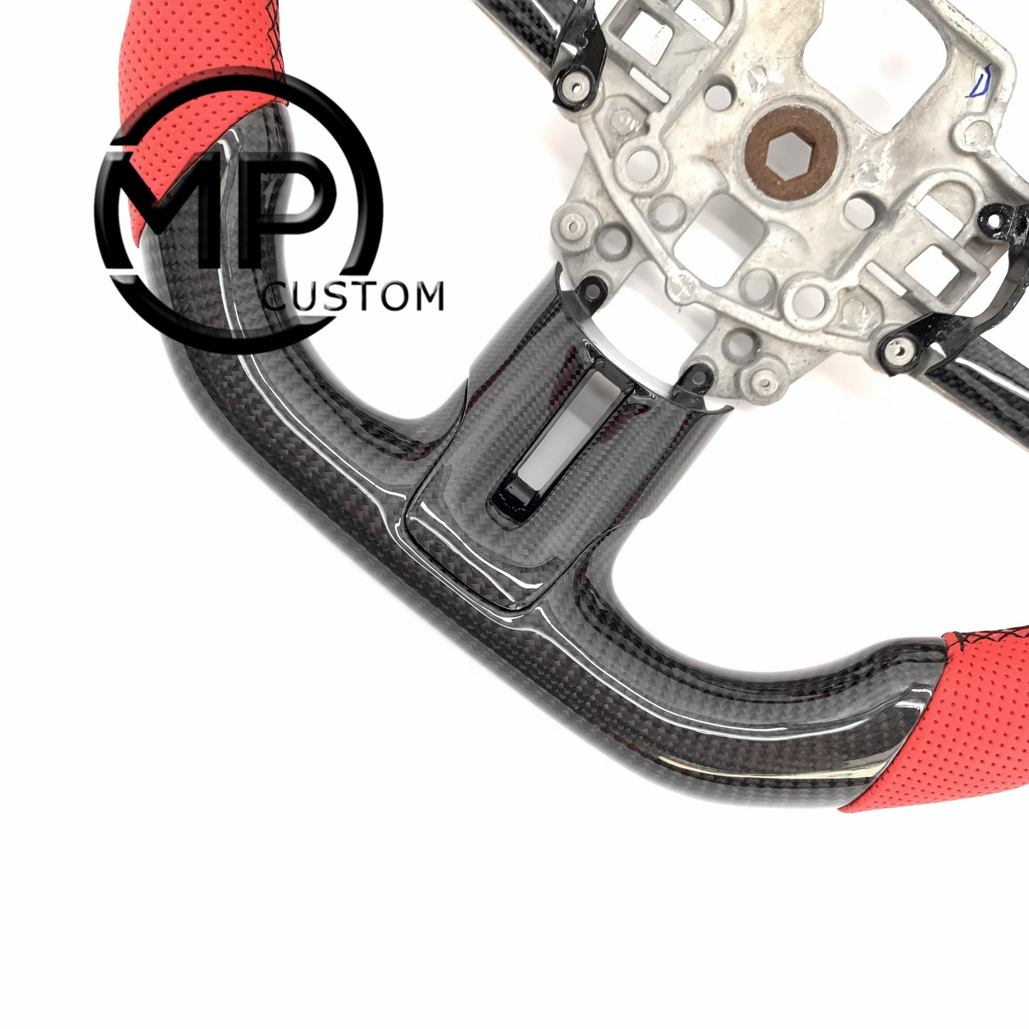 MPCUSTOM Fit For Ford mustang GT 2015-2017 gloss carbon fiber steering wheel red perforated leather red center line