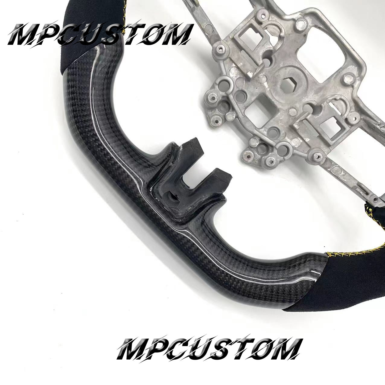 Mpcustom for Ford Mustang 2018-2022 carbon fiber steering wheel yellow stripe line and yellow stitching