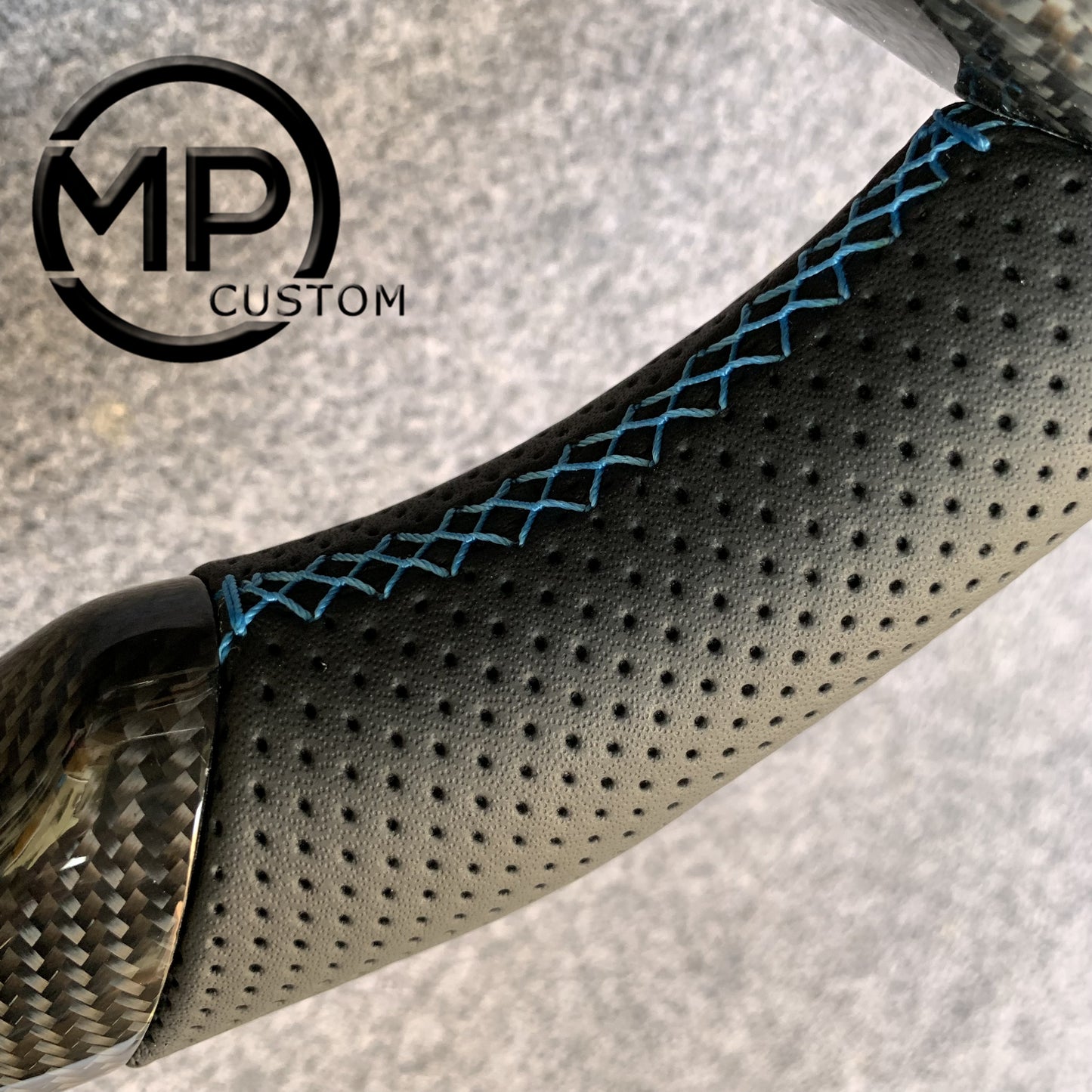 MPCUSTOM Fit For Ford mustang 2005-2009 carbon fiber steering wheel black perforated leather blue center line