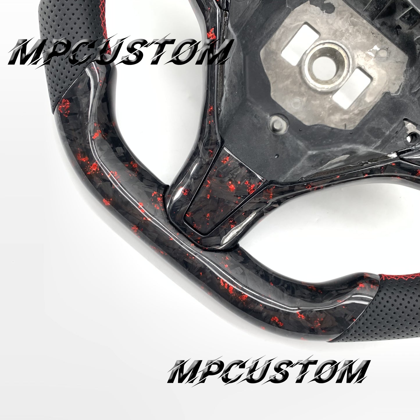 Mpcustom for Tesla model S X carbon fiber steering wheel red stitching