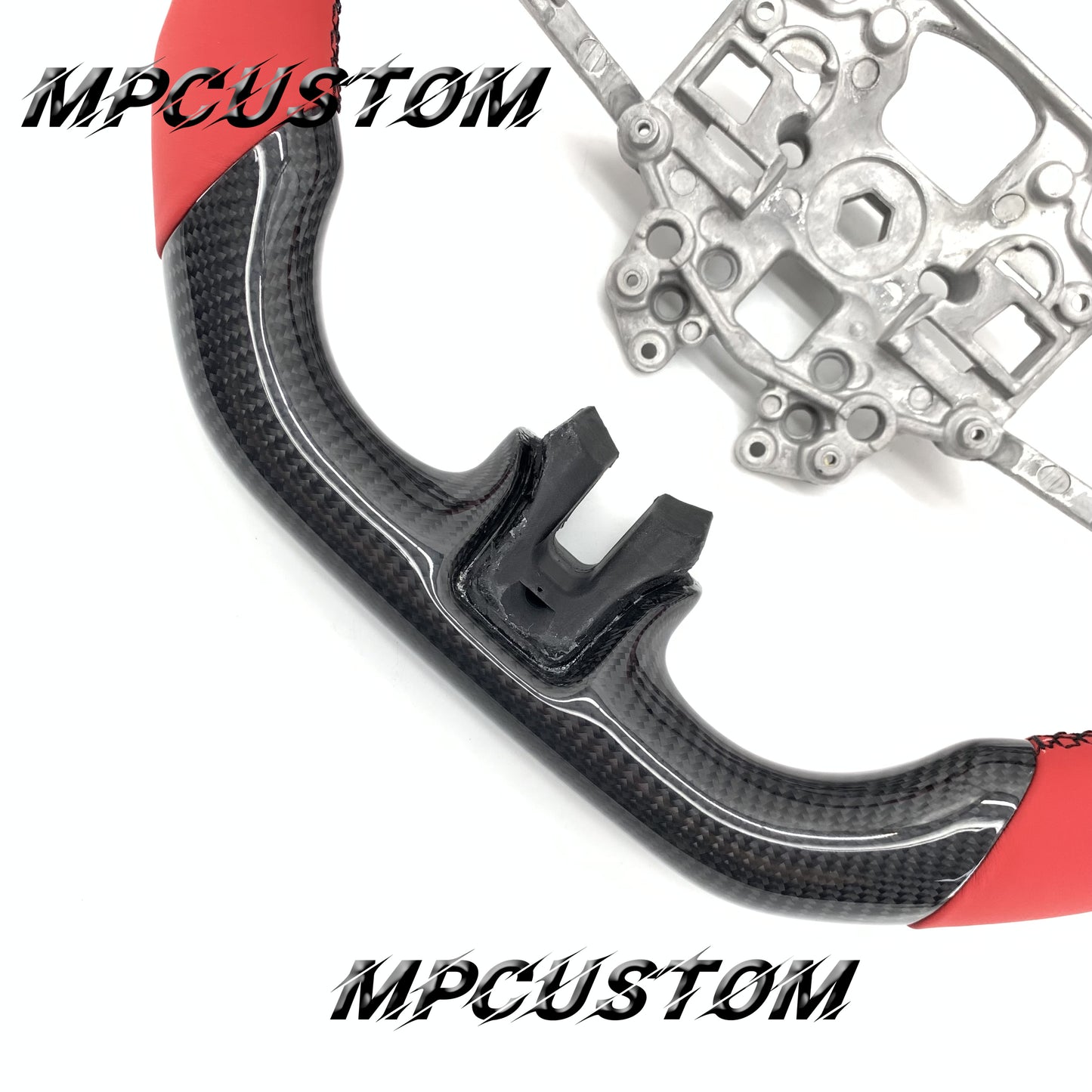 Mpcustom for Ford Mustang 2018-2022 carbon fiber steering wheel red stripe line and black stitching