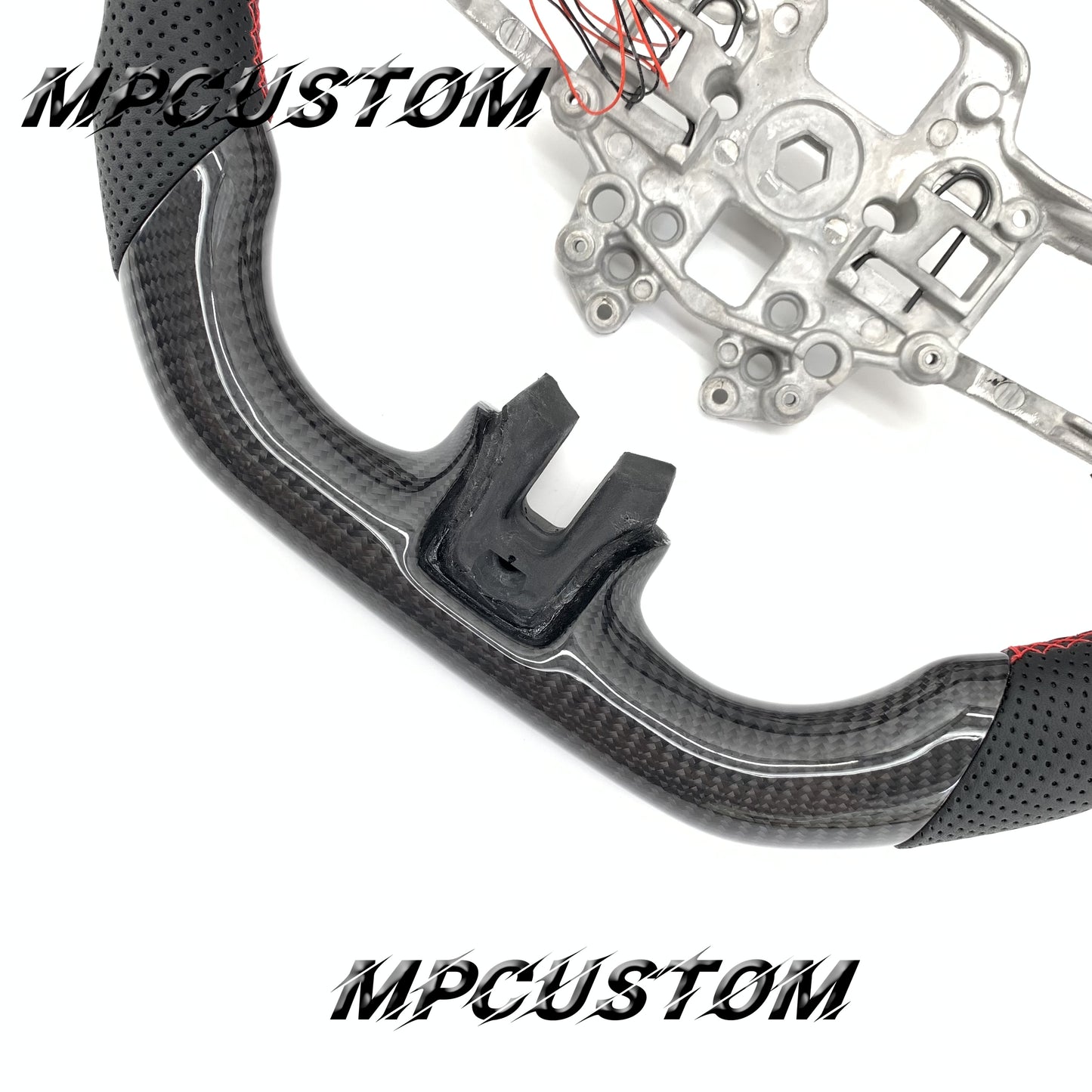 Mpcustom for Ford Mustang 2018-2022 carbon fiber steering wheel red stitching and led