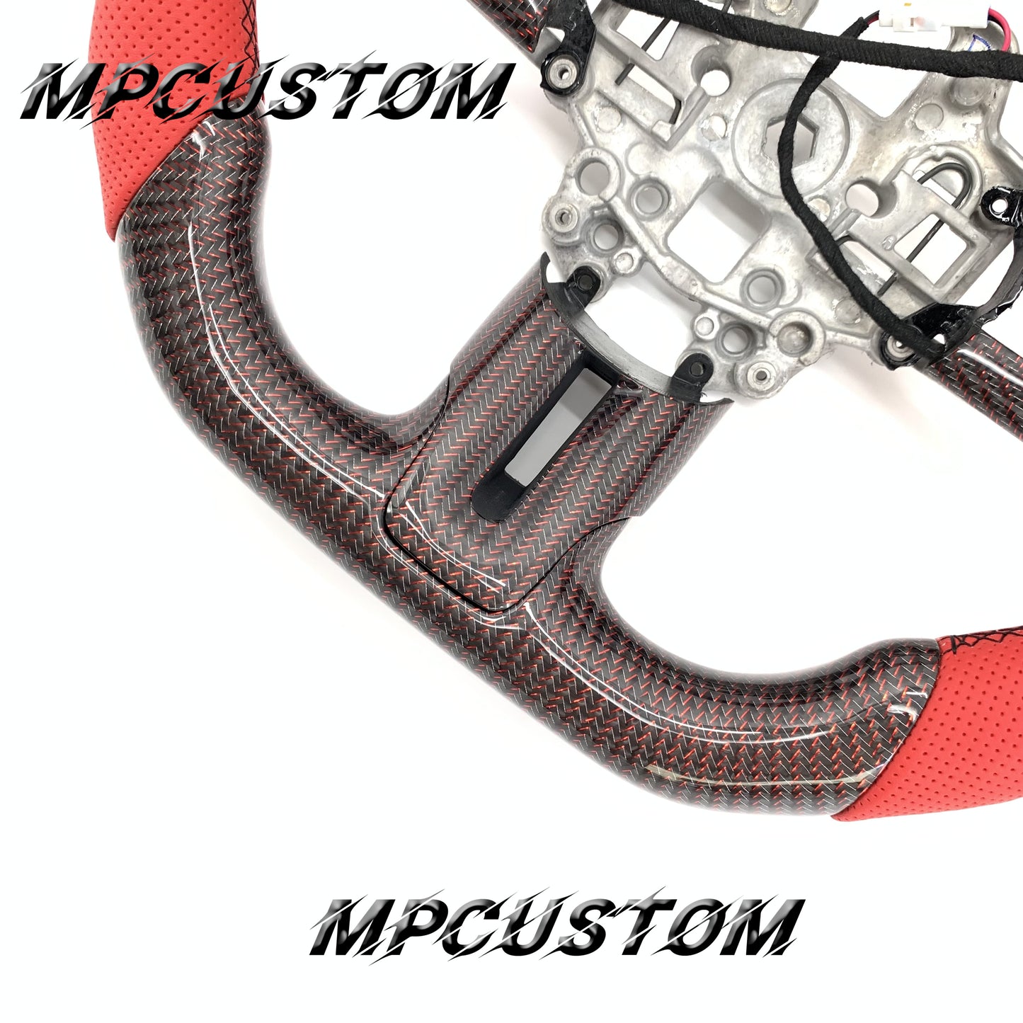 Mpcustom for Ford Mustang 2018-2022 carbon fiber steering wheel gloss and red perforated leather