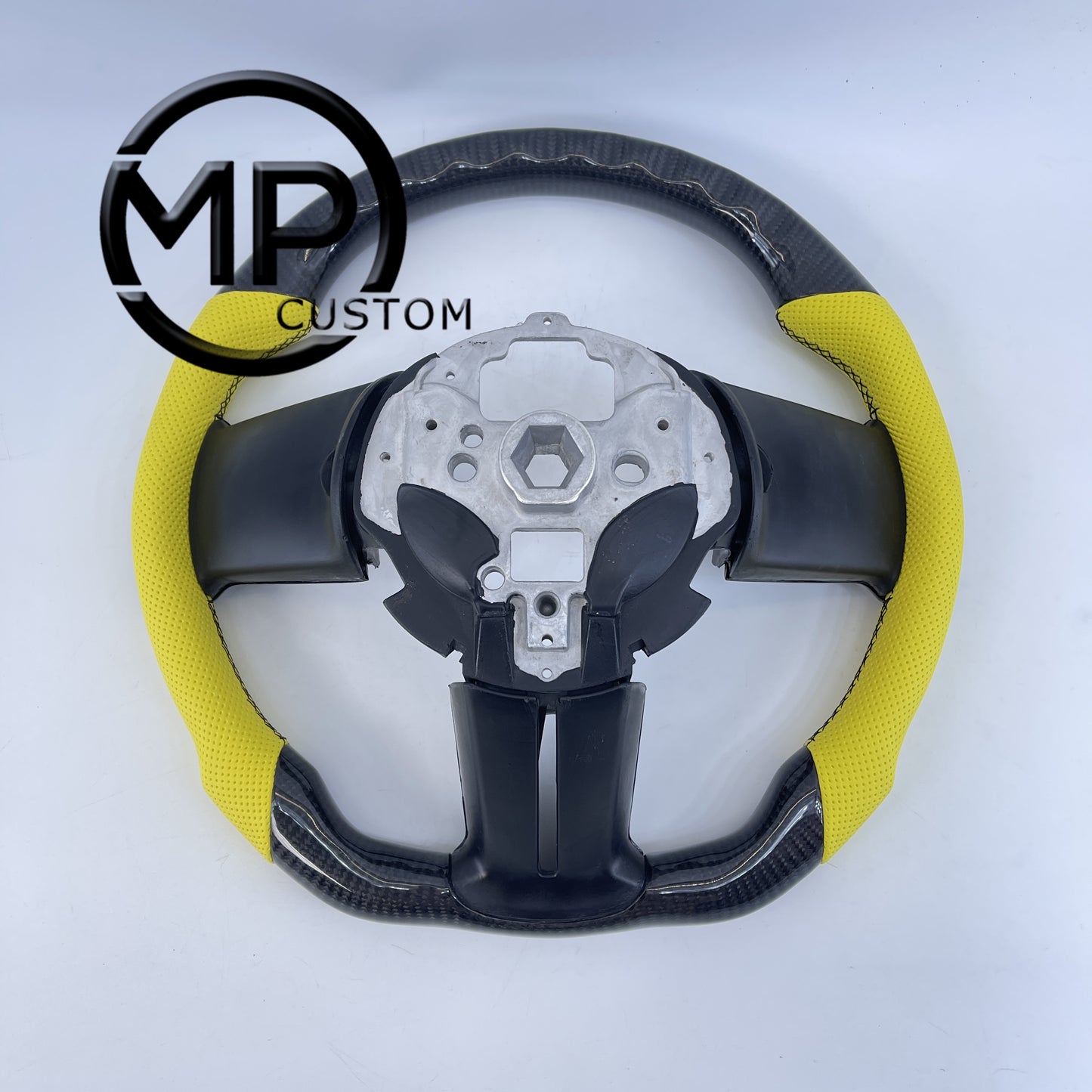 MPCUSTOM Fit For Ford mustang 2010-2014 gt GT500 shelby gloss carbon fiber steering wheel yellow perforated leather