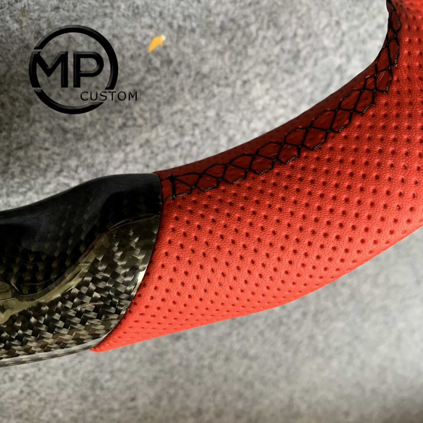 MPCUSTOM Fit For Mercedes Benz AMG 808 W205 GLA45 S63 C43 carbon fiber steering wheel red perforated leather