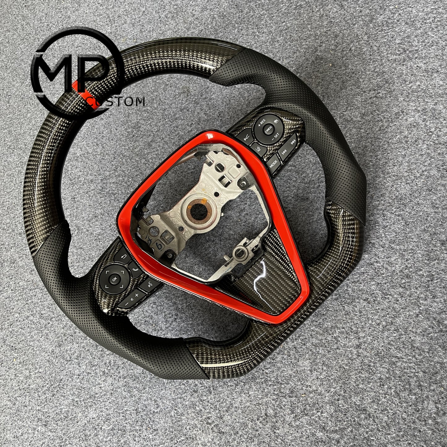 MPCUSTOM Fit For Toyota 8th gen Camry se xse le xle 2018-2022/Avalon 2018-2022 carbon fiber steering wheel black perforated leather red center line
