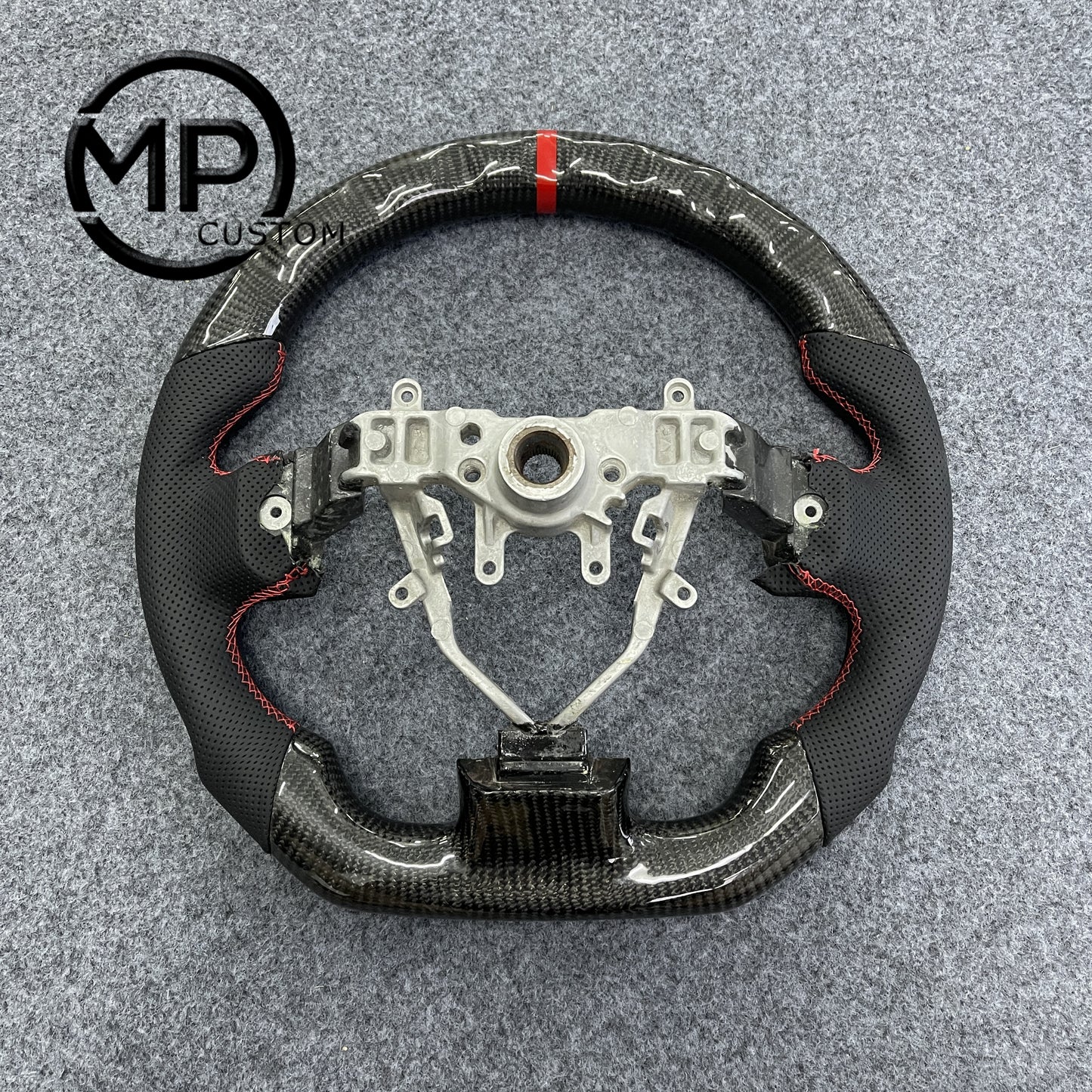 MPCUSTOM Fit For Subaru Impreza /WRX /STI/ Multifunction 2008 - 2014/Forester 2008-2012/Legacy 2008-2010/Outback 2008-2009/Exiga 2009 carbon fiber steering wheel black perforated leather red center line