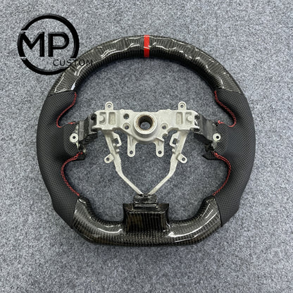 MPCUSTOM Fit For Subaru Impreza /WRX /STI/ Multifunction 2008 - 2014/Forester 2008-2012/Legacy 2008-2010/Outback 2008-2009/Exiga 2009 carbon fiber steering wheel black perforated leather red center line