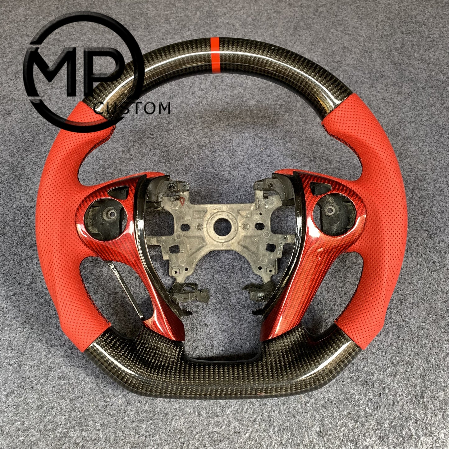 MPCUSTOM Fit For Honda 9th gen Accord SPORT 4 DOOR SEDAN 2013-2017/Crosstour 2013-2015/Ridgeline 2017-2020 carbon fiber steering wheel red perforated leather red center line