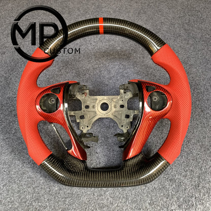 MPCUSTOM Fit For Honda 9th gen Accord SPORT 4 DOOR SEDAN 2013-2017/Crosstour 2013-2015/Ridgeline 2017-2020 carbon fiber steering wheel red perforated leather red center line