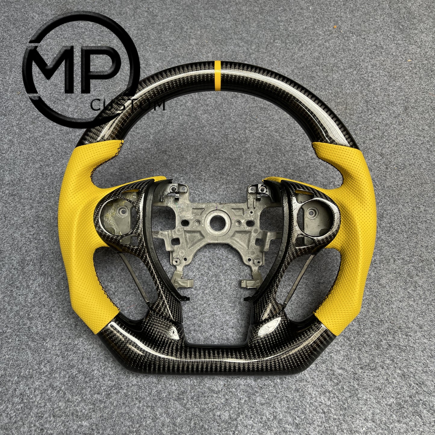 MPCUSTOM Fit For Honda 9th gen Accord SPORT 4 DOOR SEDAN 2013-2017/Crosstour 2013-2015/Ridgeline 2017-2020 carbon fiber steering wheel yellow perforated leather yellow center line