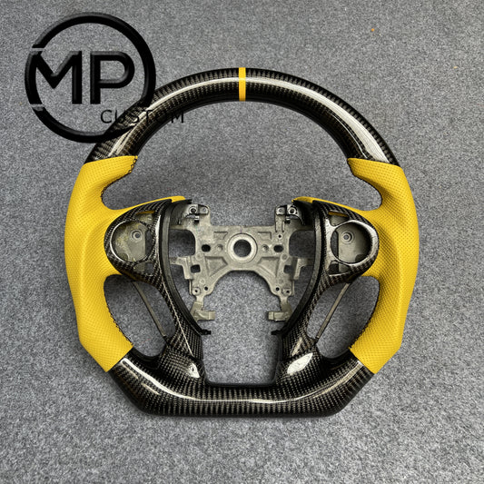 MPCUSTOM Fit For Honda 9th gen Accord SPORT 4 DOOR SEDAN 2013-2017/Crosstour 2013-2015/Ridgeline 2017-2020 carbon fiber steering wheel yellow perforated leather yellow center line