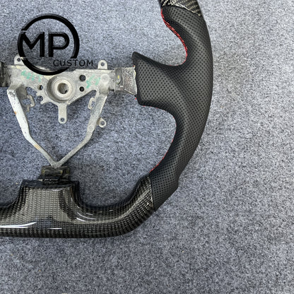 MPCUSTOM Fit For Subaru 2003-2007 WRX STI/2005-2007 Legacy carbon fiber steering wheel black perforated leather red center line