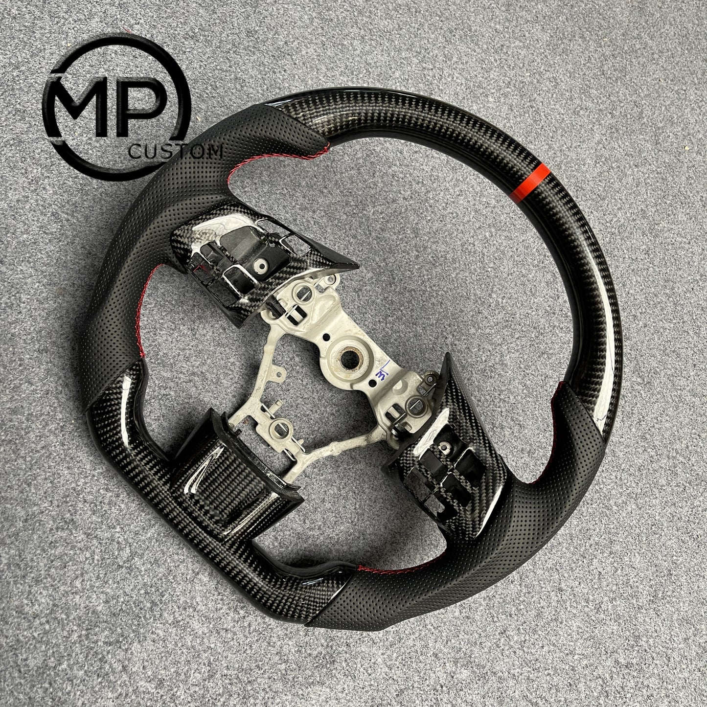 MPCUSTOM Fit For Subaru WRX/STI 2015-2022 carbon fiber steering wheel black perforated leather red center line