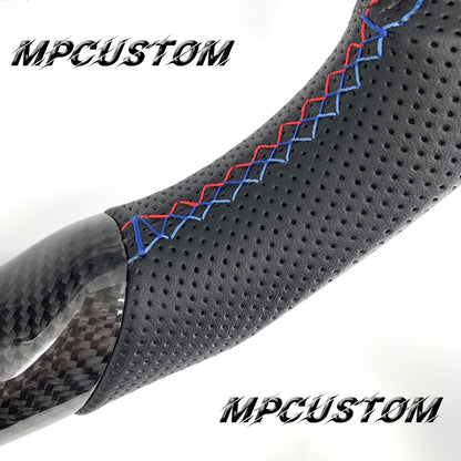 Mpcustom for BMW M2 F87/M3 F80/M4 F82/F83/M5F10/F90 carbon fiber steering wheel round top and perforated leather