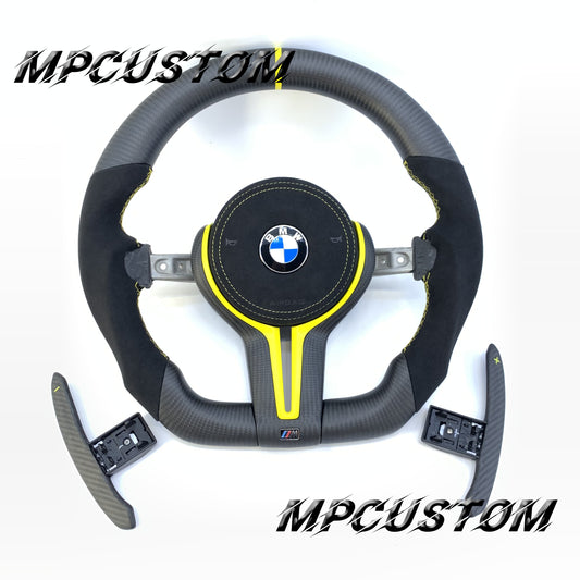 Mpcustom for BMW M2 F87/M3 F80/M4 F82/F83/M5F10/F90 carbon fiber steering wheel yellow stripe line
