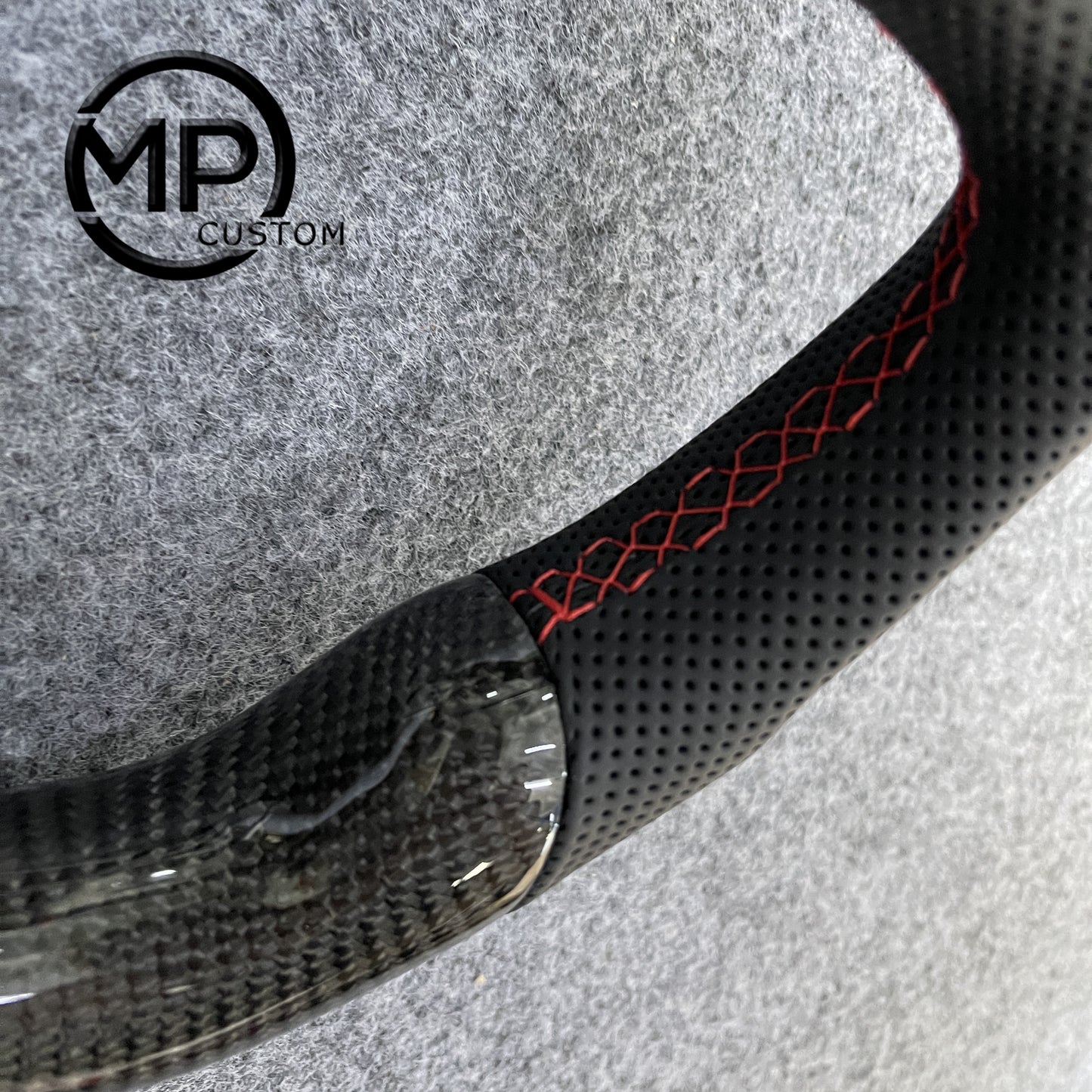 MPCUSTOM Fit For Subaru 2003-2007 WRX STI/2005-2007 Legacy carbon fiber steering wheel black perforated leather red center line