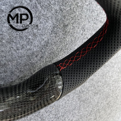 MPCUSTOM Fit For Subaru 2003-2007 WRX STI/2005-2007 Legacy carbon fiber steering wheel black perforated leather red center line