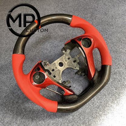 MPCUSTOM Fit For Honda 9th gen Accord SPORT 4 DOOR SEDAN 2013-2017/Crosstour 2013-2015/Ridgeline 2017-2020 carbon fiber steering wheel red perforated leather red center line