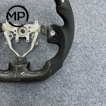 MPCUSTOM Fit For Subaru Impreza /WRX /STI/ Multifunction 2008 - 2014/Forester 2008-2012/Legacy 2008-2010/Outback 2008-2009/Exiga 2009 carbon fiber steering wheel black perforated leather red center line