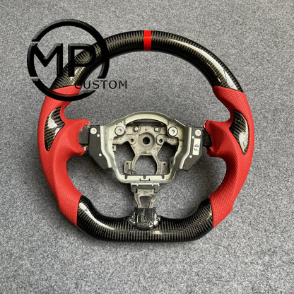 MPCUSTOM Fit For  Nissan 370Z 2010-2021 Nismo/Juke/Z34 /Maxima/infiniti gloss carbon fiber steering wheel red perforated leather red line thumb grips