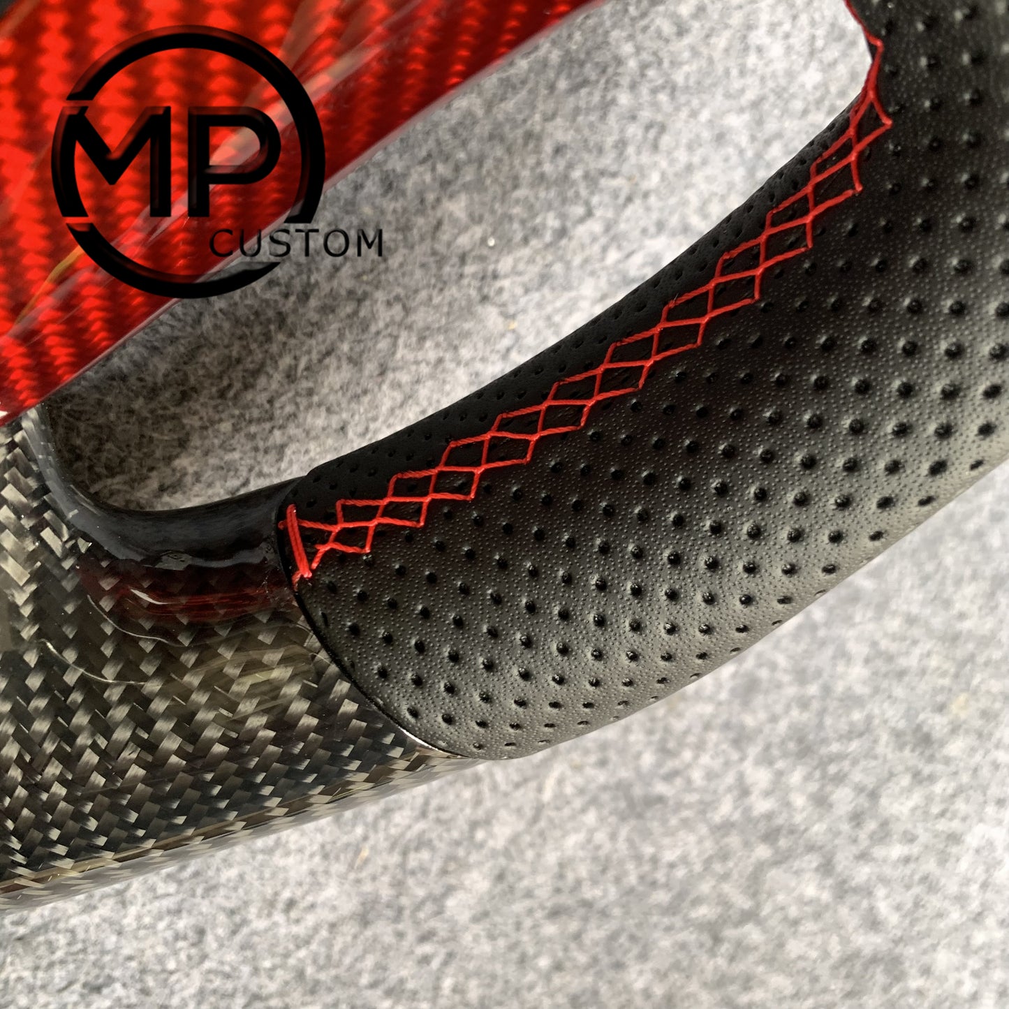 MPCUSTOM Fit For Honda 9th gen Accord SPORT 4 DOOR SEDAN 2013-2017/Crosstour 2013-2015/Ridgeline 2017-2020 carbon fiber steering wheel red perforated leather red center line