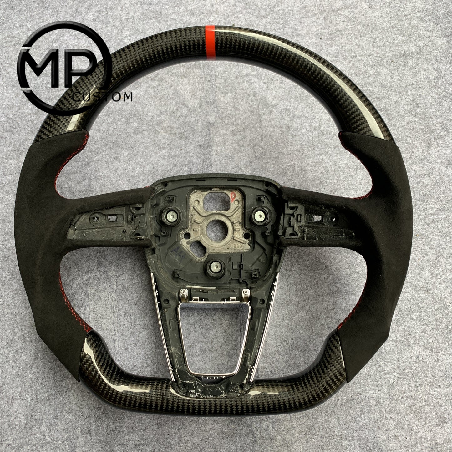 MPCUSTOM Fit For Audi Q7 2016-2017 carbon fiber steering wheel black Alcantara red center line