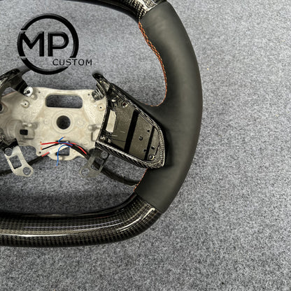 MPCUSTOM Fit For Chevrolet Corvette C8 2020+ carbon fiber steering wheel black smooth leather orange center line heating function