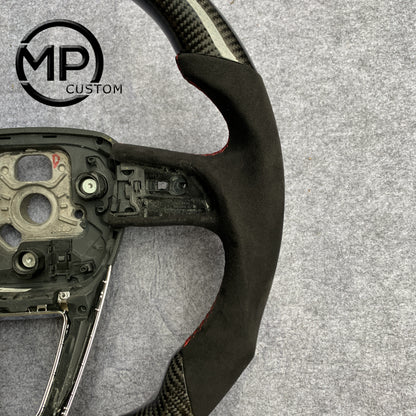 MPCUSTOM Fit For Audi Q7 2016-2017 carbon fiber steering wheel black Alcantara red center line