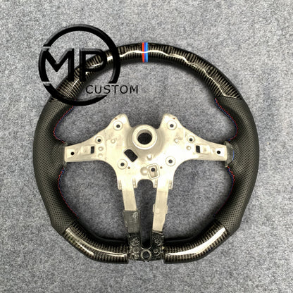 MPCUSTOM Fit For BMW BMW M2 F87 M3 F80 M4 F82 F83 M5 F10 M6 F06 F12 F13 X5 M F85 X6 M F86 carbon fiber steering wheel black perforated leather BMW three-color center line