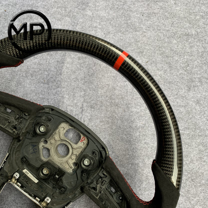 MPCUSTOM Fit For Audi Q7 2016-2017 carbon fiber steering wheel black Alcantara red center line