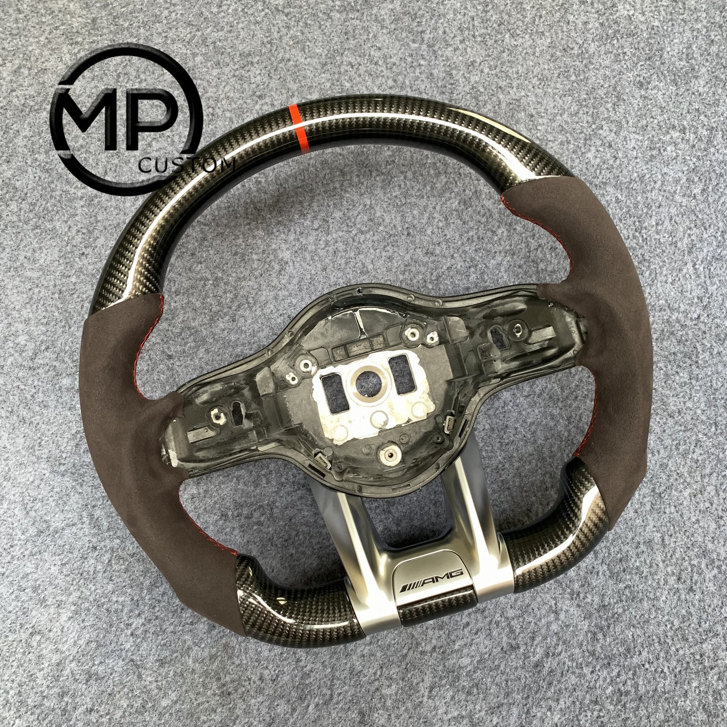 MPCUSTOM Fit For Benz 809 AMG W177 GT C190 C63S W205 E43 carbon fiber steering wheel brown Alcantara red center line