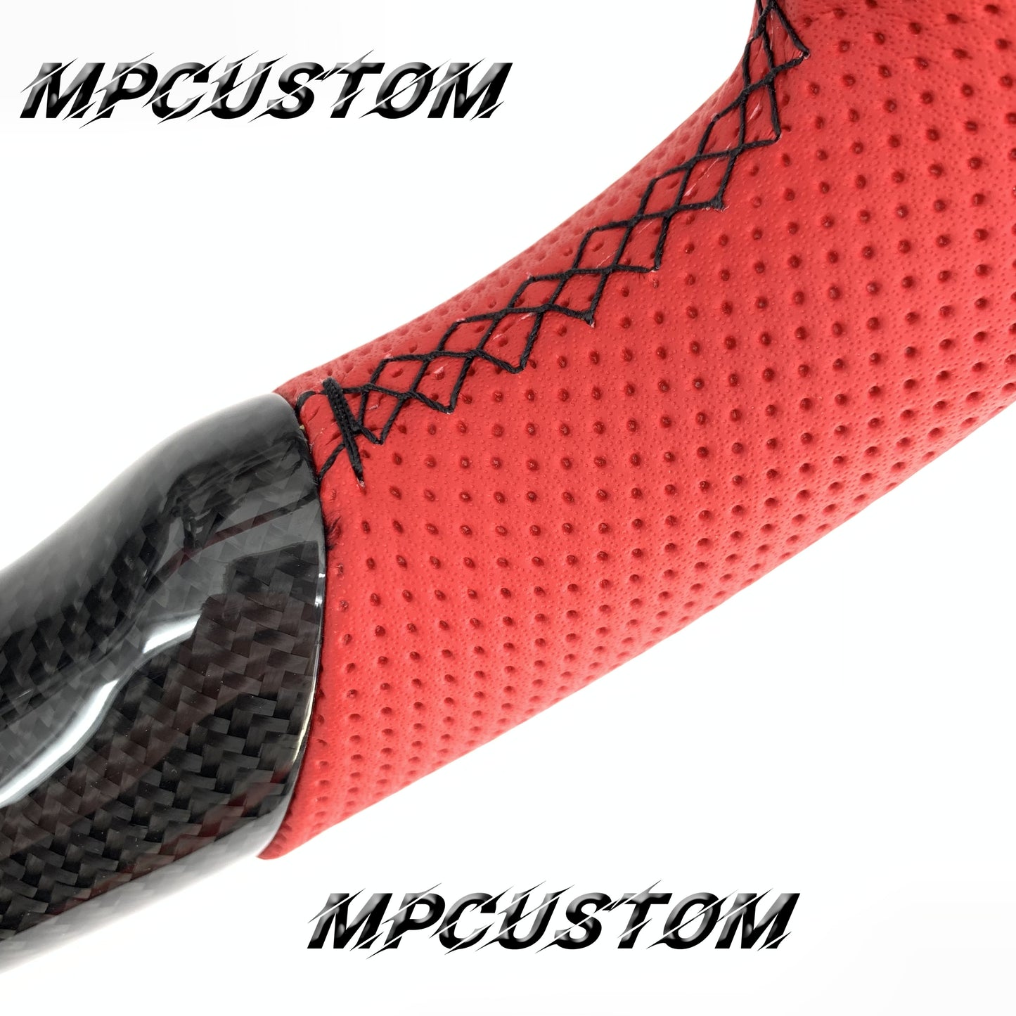 Mpcustom for Ford Mustang 2015-2017 carbon fiber steering wheel red stripe line and black stitching