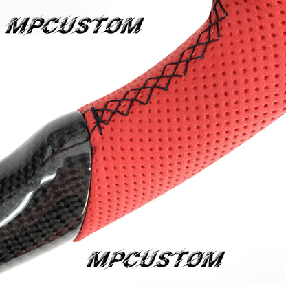 Mpcustom for Ford Mustang 2015-2017 carbon fiber steering wheel red stripe line and black stitching