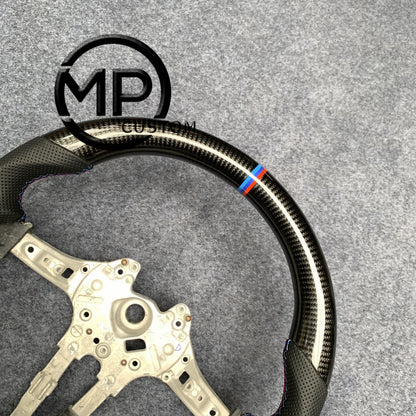 MPCUSTOM Fit For BMW BMW M2 F87 M3 F80 M4 F82 F83 M5 F10 M6 F06 F12 F13 X5 M F85 X6 M F86 carbon fiber steering wheel black perforated leather BMW three-color center line