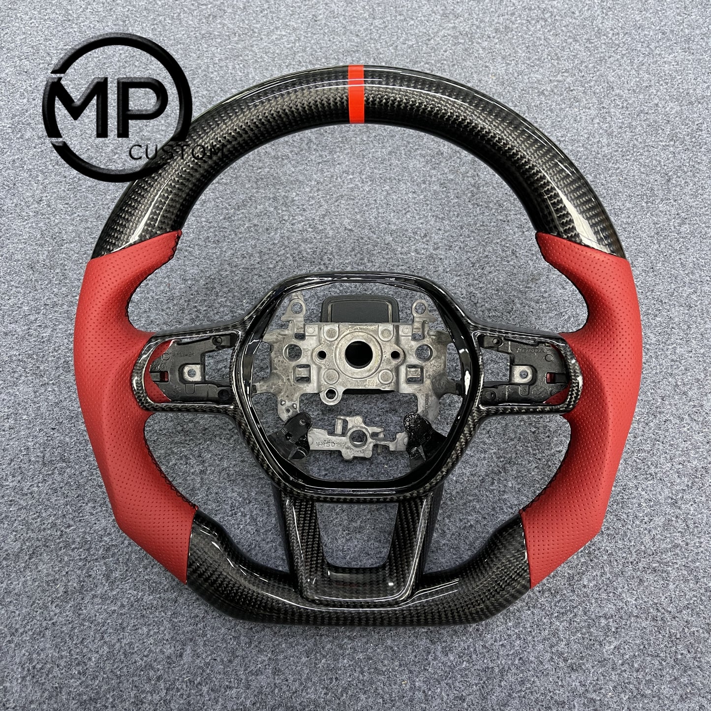 MPCUSTOM Fit For Honda integra/11thgen civic 22+ (FL5)/12th gen accord 2023+ carbon fiber steering wheel black perforated leather red center line