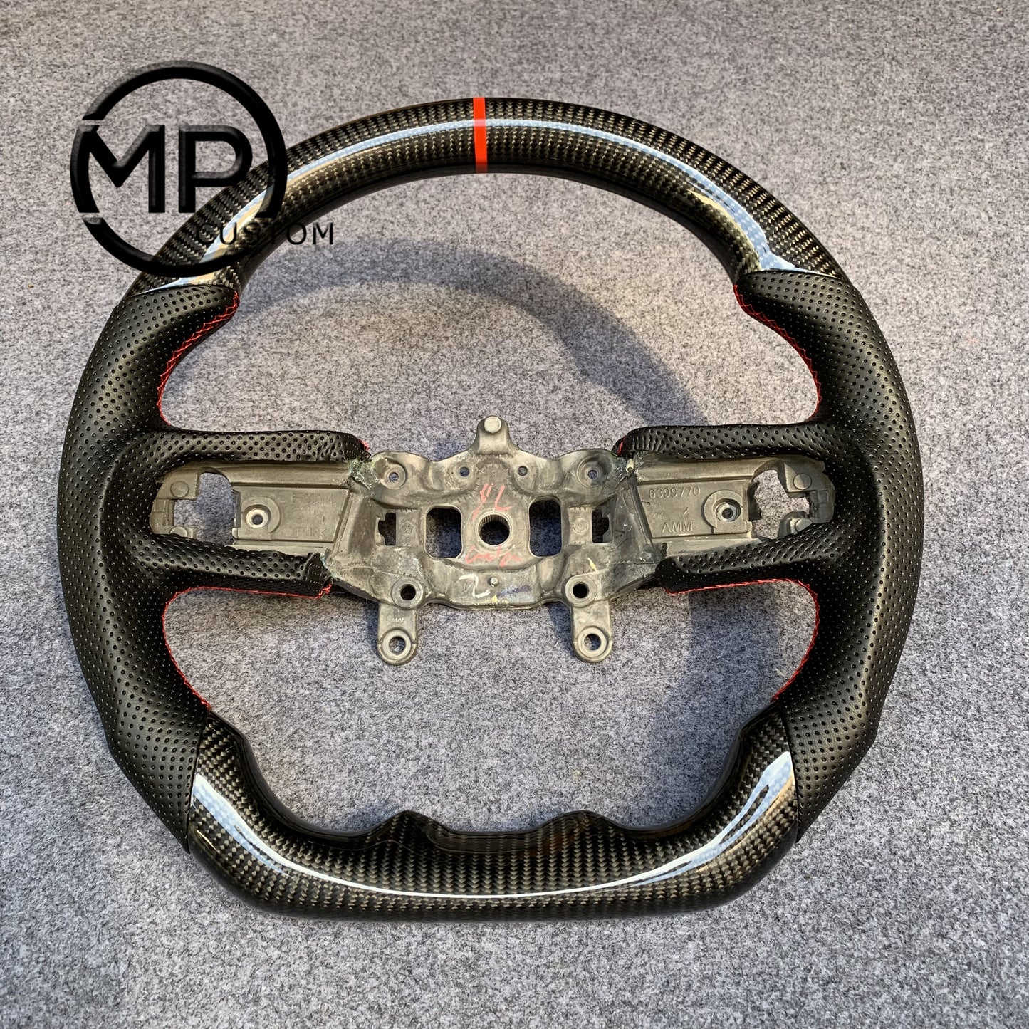 MPCUSTOM Fit For 2018-2025 Jeep JL JR Wrangler/Gladiator carbon fiber steering wheel black perforated leather red center line