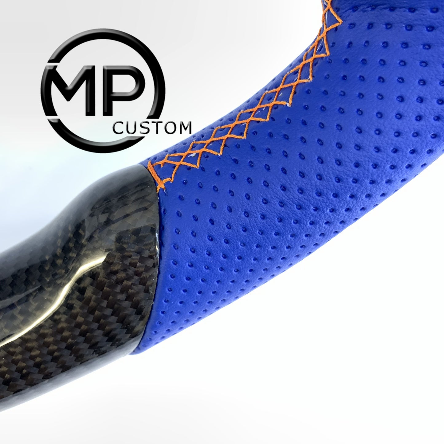 MPCUSTOM Fit For Ford mustang SHELBY GT350R 2018-2023 EcoBoost/GENUINE2018-2021 gloss carbon fiber steering wheel blue perforated leather thumb grips