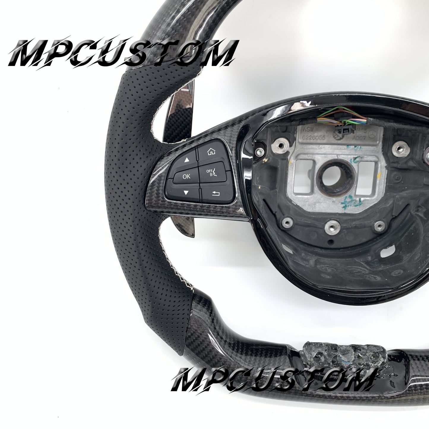 Mpcustom for Mercedes Benz 808AMG /W205 AMG carbon fiber steering wheel white stitching