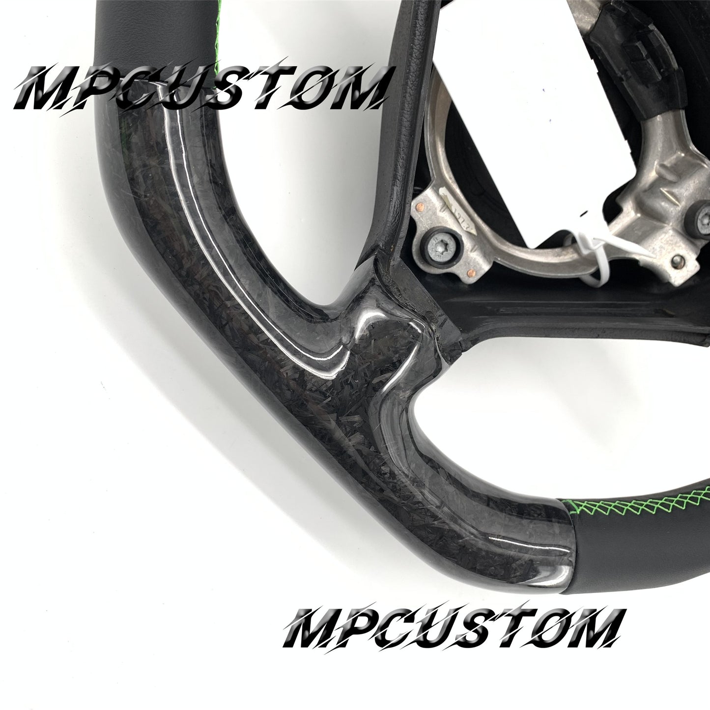 Mpcustom for Porsche 996 carbon fiber steering wheel gloss and green stitching