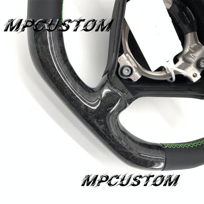 Mpcustom for Porsche 996 carbon fiber steering wheel gloss and green stitching